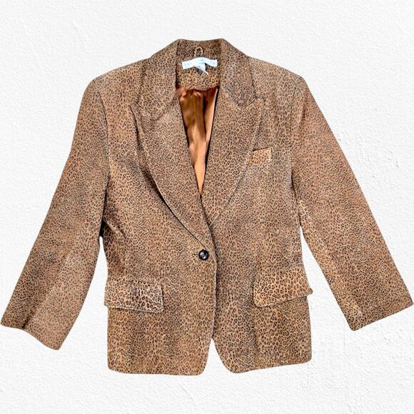 1990s Vintage The Limited Animal Print Maximal Suede Leather Jacket Size Small - Picture 1 of 8